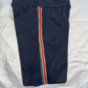 Moncler boys shorts size 6 navy blue with rainbow striping on sides